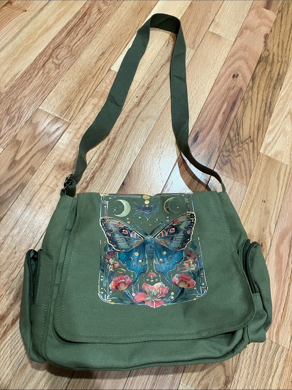 Green luna moth Canvas Crossbody Bag